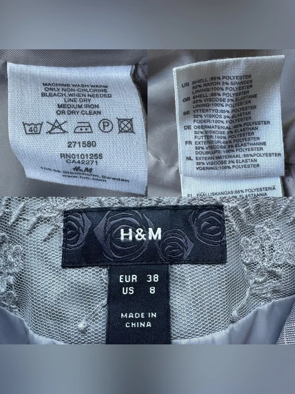 Y2K H&M Suit Fitted Skirt & Blazer In Light Gray Size Blazer 8 / Skirt 6